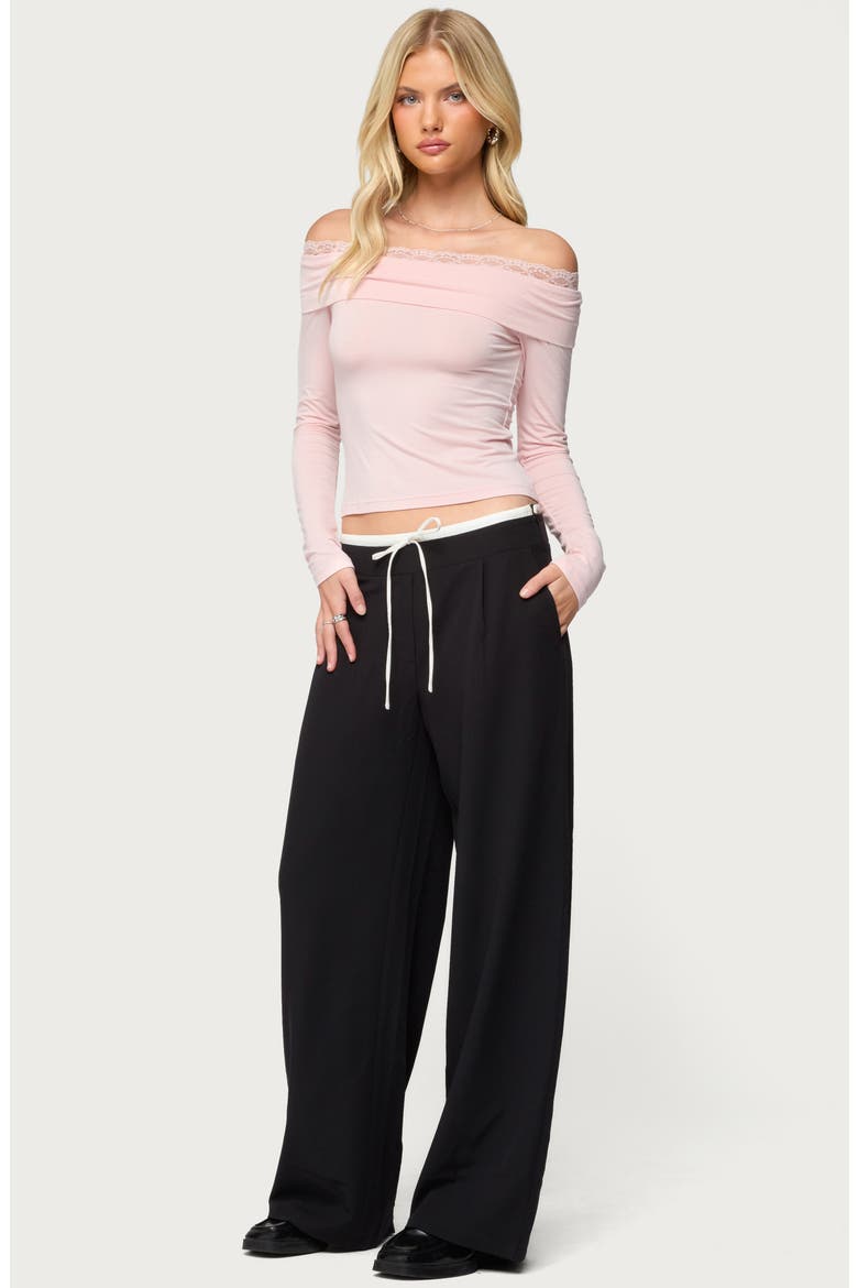 Janus Lacey Foldover Off the Shoulder Top, Alternate, color, PINK