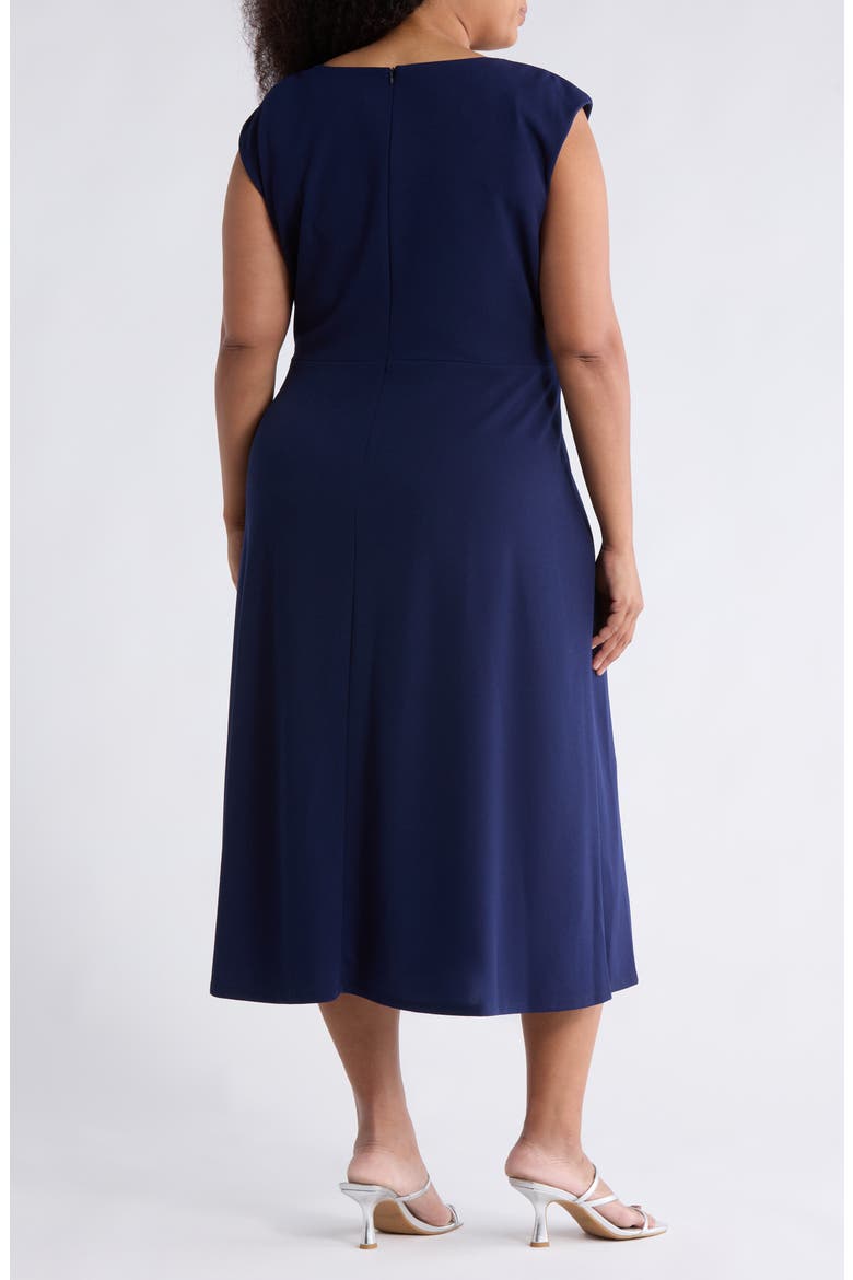 Pleated Neck Scuba Knit Midi Cocktail Dress, Alternate, color, NAVY