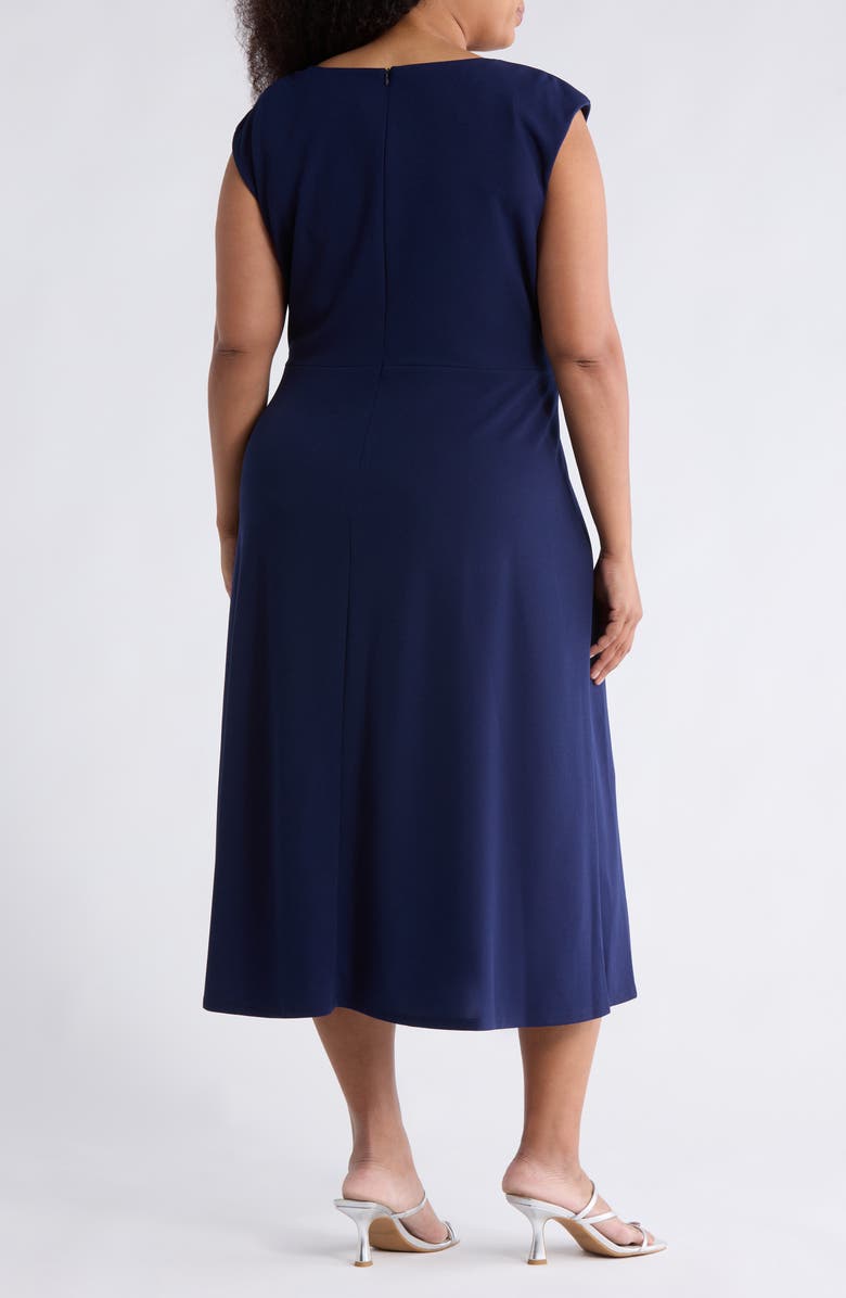 Oleg Cassini Pleated Neck Scuba Knit Midi Cocktail Dress, Alternate, color, Navy