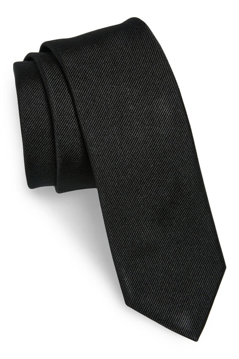 Solid Silk Skinny Tie, Main, color, BLACK