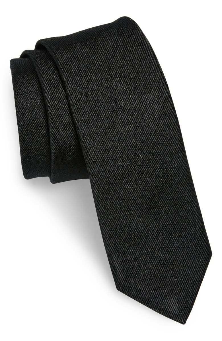 BOSS Solid Silk Skinny Tie, Main, color, Black