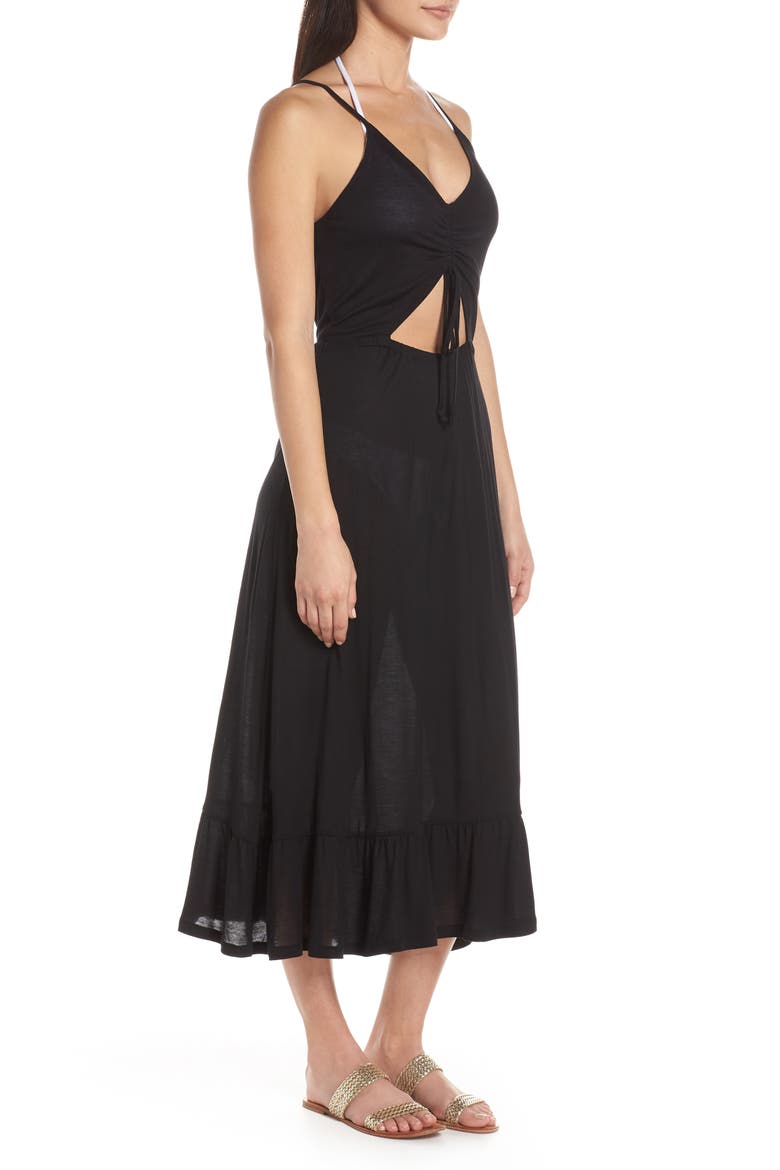 Breezy Cinch Front Cover-Up Dress, Alternate, color, BLACK