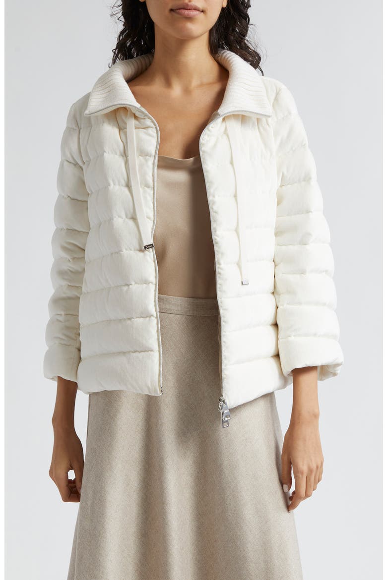 Velvet Corduroy Channel Quilted Down Jacket, Main, color, WHITE