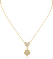 CZ by Kenneth Jay Lane CZ Pavé Butterfly & Clover Drop Pendant Necklace