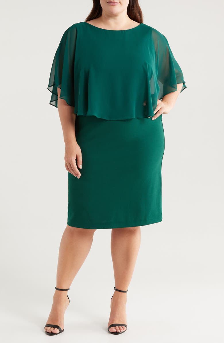 Connected Apparel Cape Sleeve A-Line Dress, Main, color, Hunter