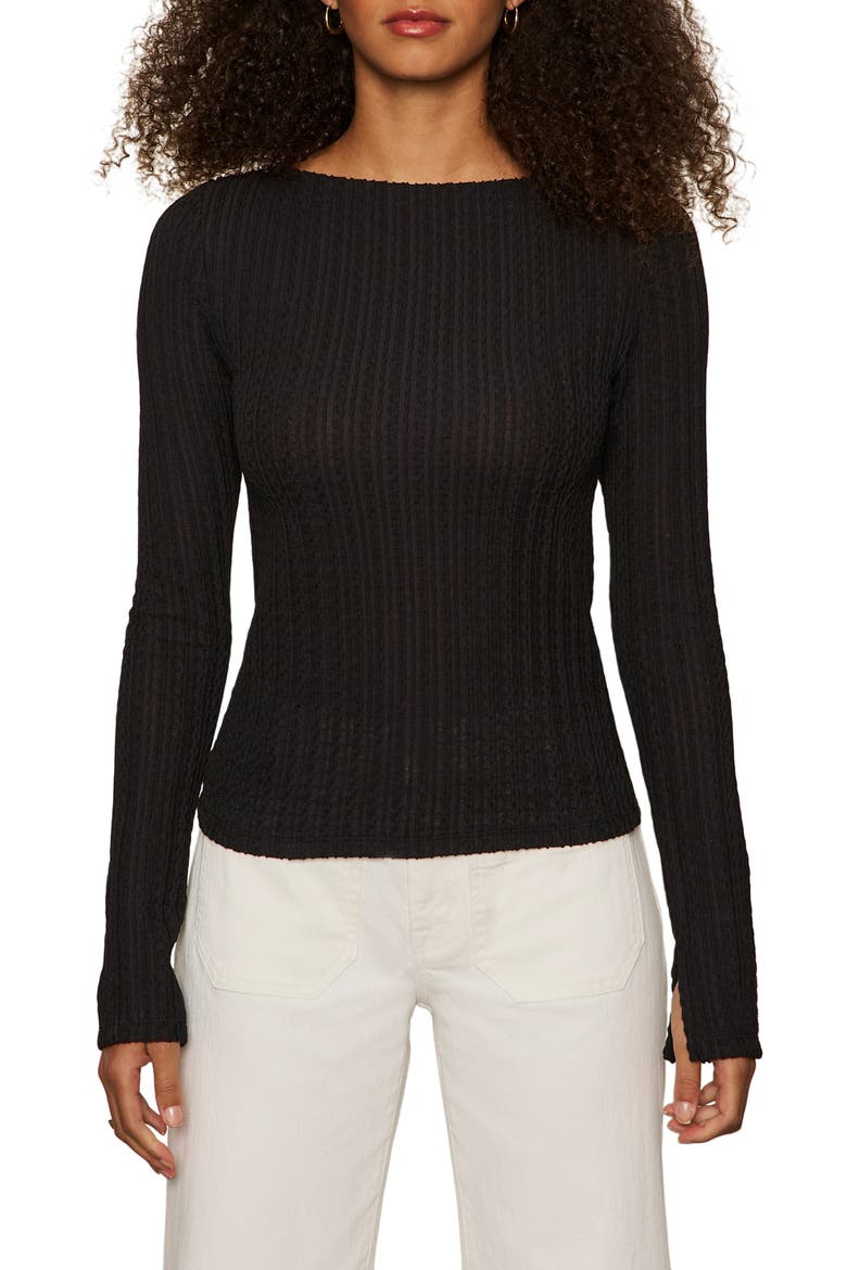 Boat Neck Rib Top, Main, color, BLACK