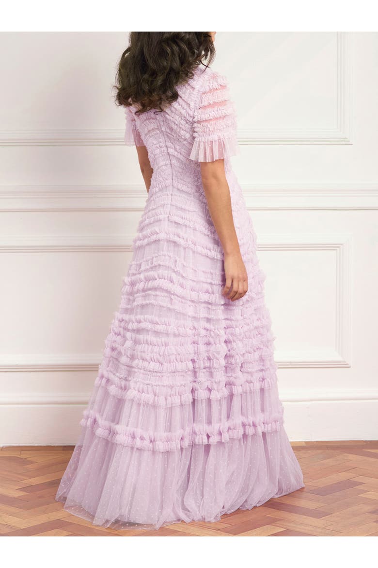 Amara Round Neck Ruffle Gown, Alternate, color, Powder Lilac