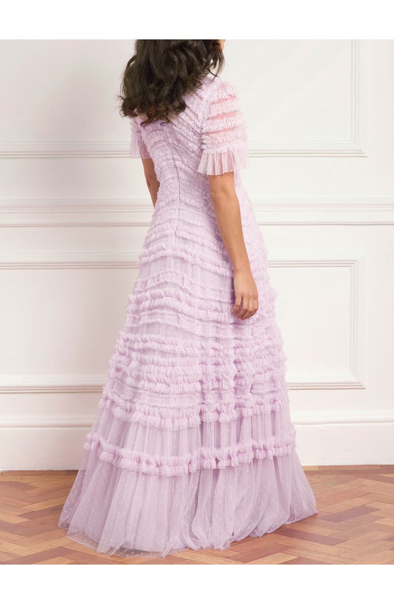 Needle & Thread Amara Round Neck Ruffle Gown, Alternate, color, Powder Lilac