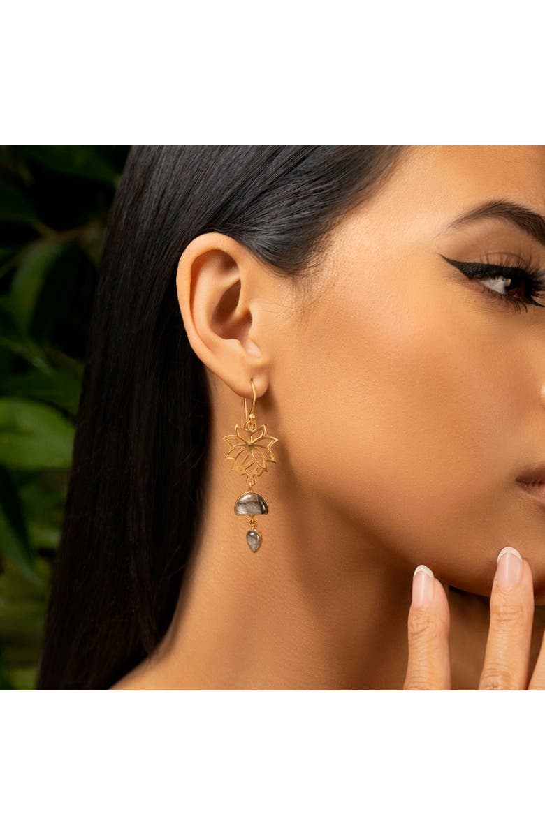 Karma and Luck Subtle Movement - Gold Lotus Labradorite Earrings, Alternate, color, Gold/Grey