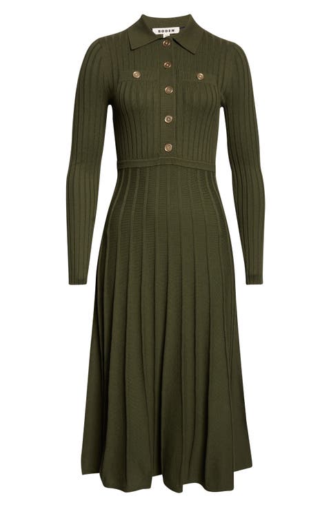 Long Sleeve Rib Knit Shirtdress