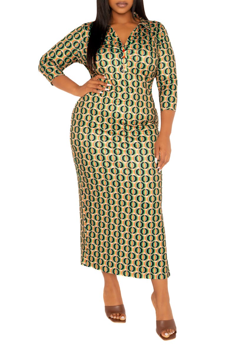 Geometric Print Body-Con Maxi Dress, Main, color, MULTI