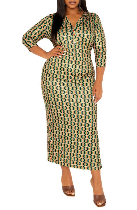 Geometric Print Body-Con Maxi Dress (Plus)
