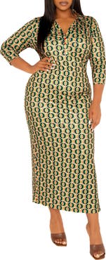 BUXOM COUTURE Geometric Print Body-Con Maxi Dress