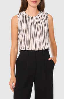Halogen® Stripe Sleeveless Pleated Shell