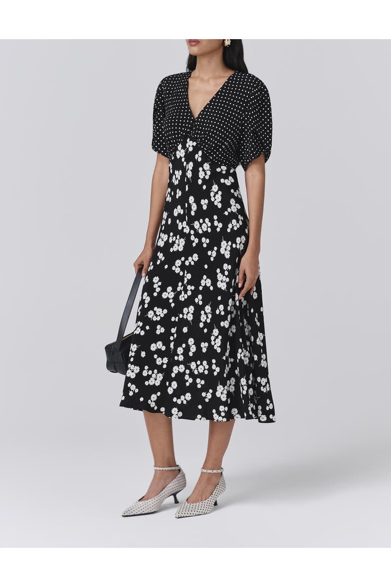 Lulu V-neck Midi Dress, Alternate, color, Black Spot Floral