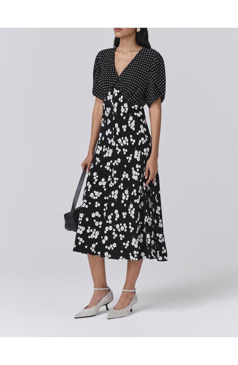 Ghost London Lulu V-Neck Midi Dress, Alternate, color, Black Spot Floral