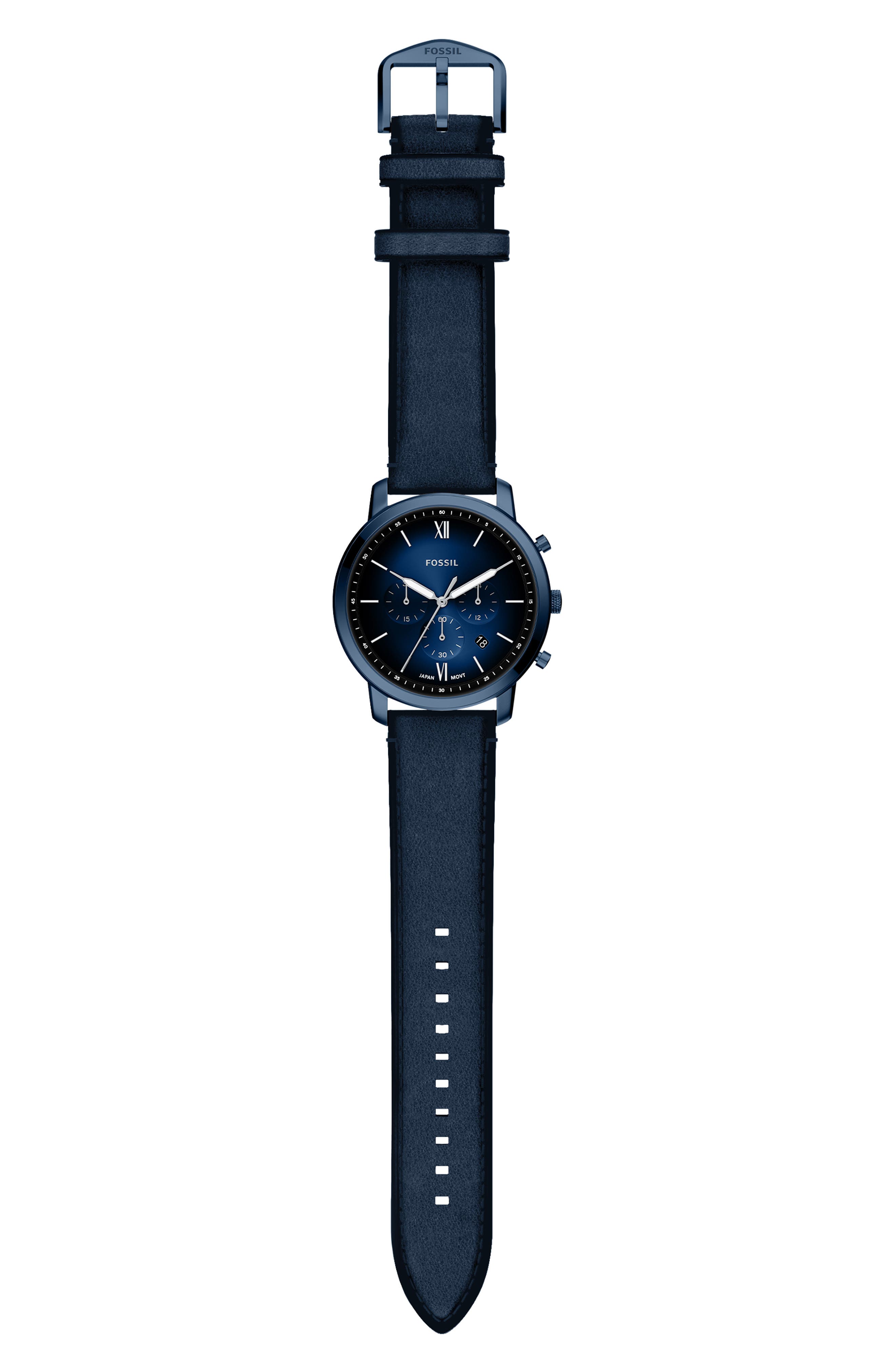 Fossil Neutra Blue Chronograph Leather Strap Watch, 44mm 