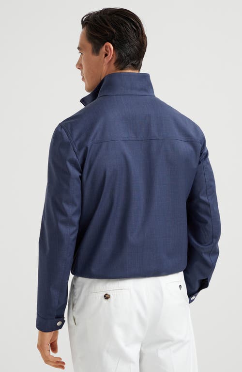 Shop Brunello Cucinelli Bonded Fabric Bomber Jacket In Azure