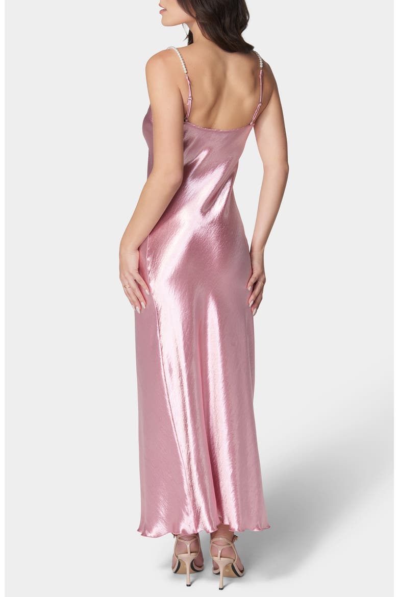Pearly Strap Hammered Satin Maxi Slipdress, Alternate, color, ROSE