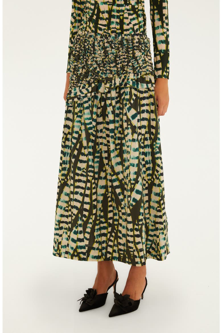 Striped Leaves Cotton Midi Skirt, Alternate, color, STRIPED LEAVES MOSS