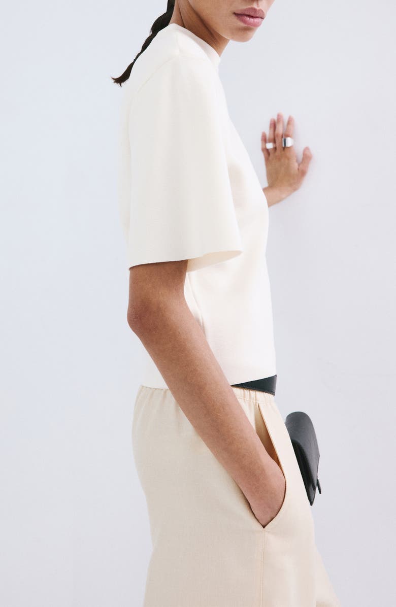 MANGO Short Sleeve Knit Sweater, Alternate, color, Off White