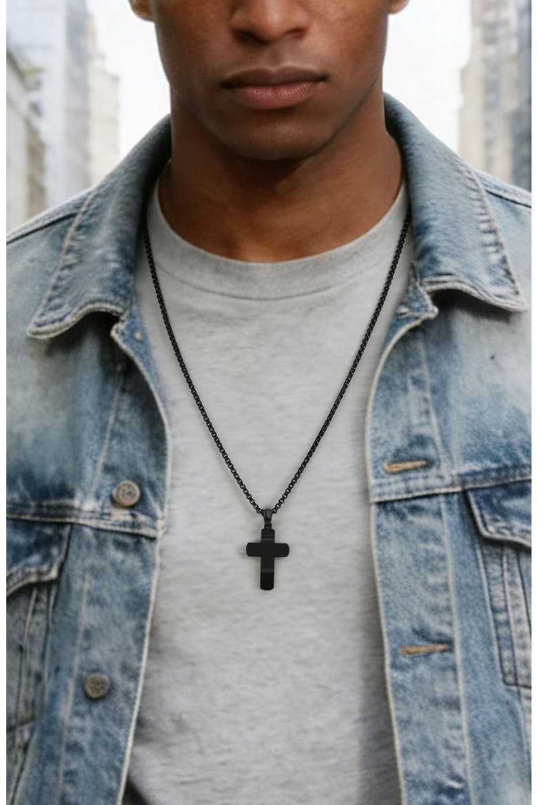 Polished Cross Pendant Necklace, Alternate, color, BLACK