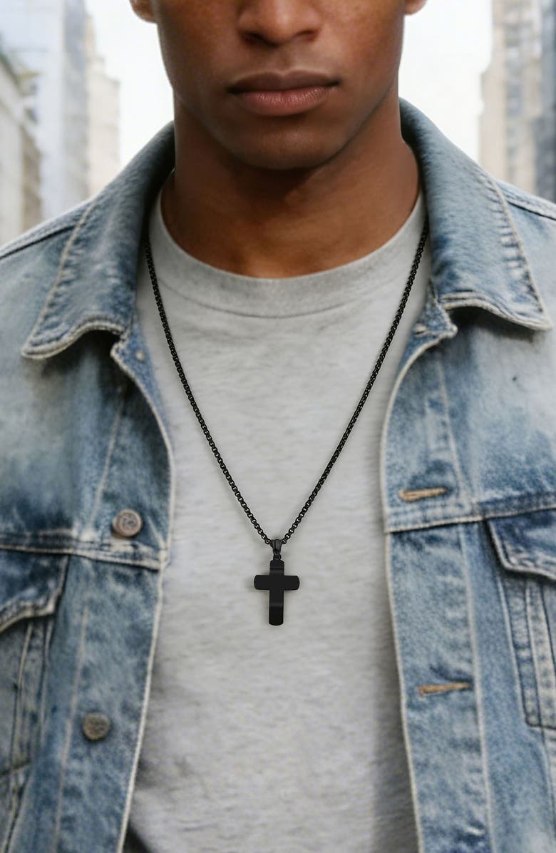 EDFORCE Polished Cross Pendant Necklace, Alternate, color, Black