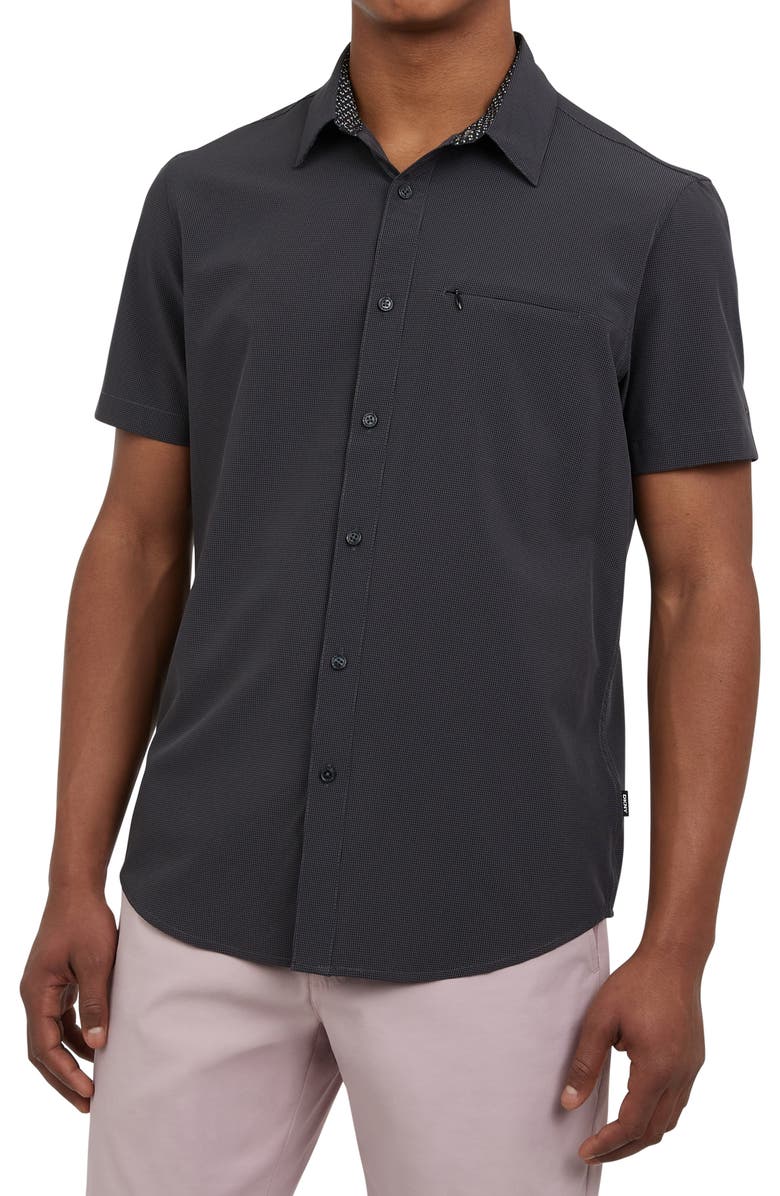 DKNY SPORTSWEAR Daymond Short Sleeve Button-Up Shirt, Main, color, Grey Black