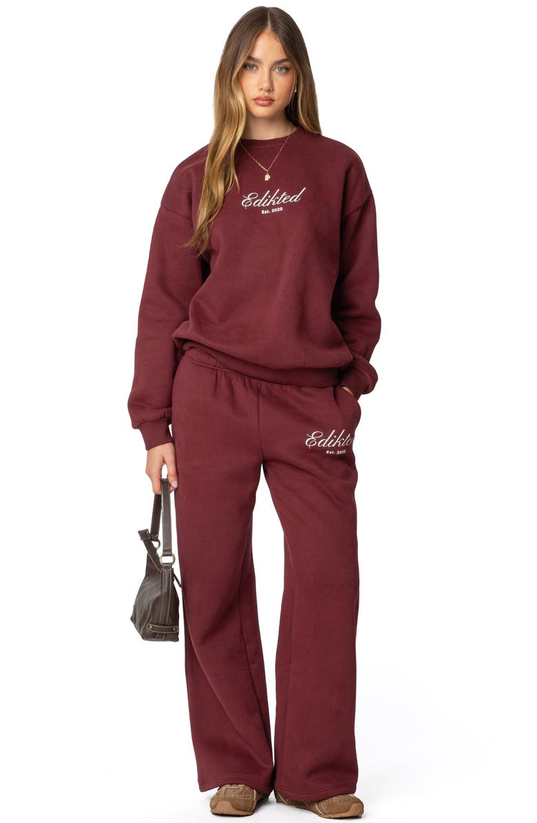 EDIKTED Get Edikted Relaxed Fit Sweatpants, Alternate, color, Burgundy