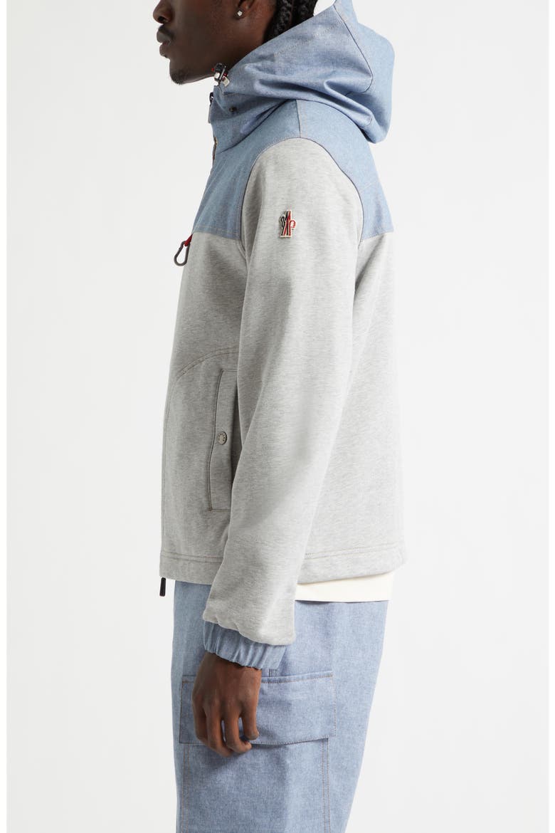 Cotton Fleece & Chambray Zip Sweatshirt, Alternate, color, GREY MELANGE