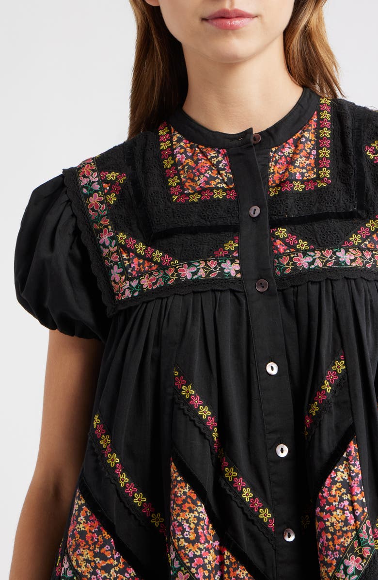 LOVE THE LABEL Molly Embroidered Ruffle Puff Sleeve Minidress, Alternate, color, Black