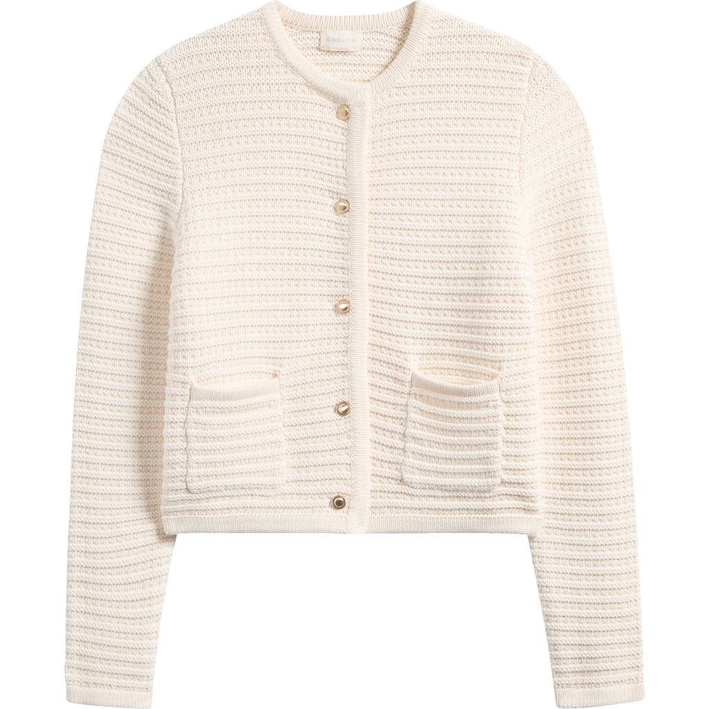 Shop Caslonr Caslon(r) Textured Pima Cotton Cardigan In Ivory Pristine