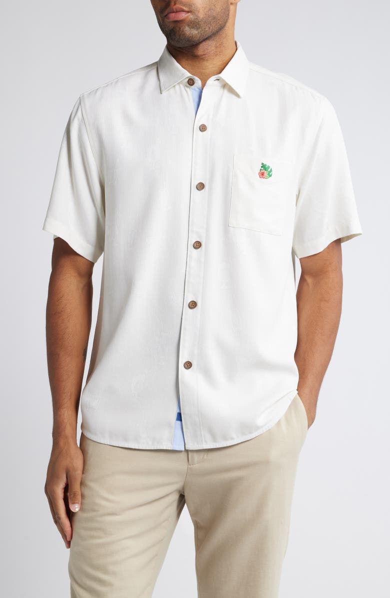 Tommy Bahama Let's Mix & Mingle Short Sleeve Silk Jacquard Button-Up Shirt, Main, color, 