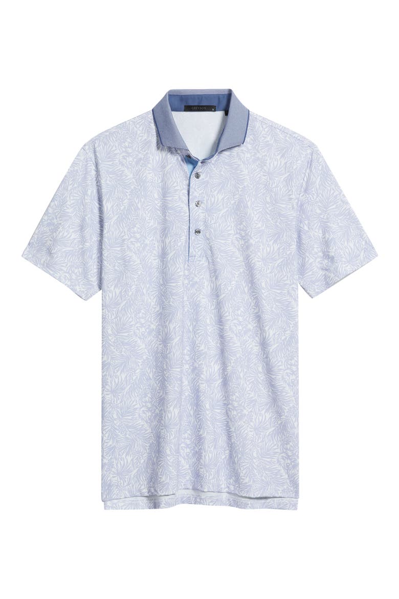 Island Hunt Leaf Print Performance Golf Polo, Alternate, color, JELLYFISH