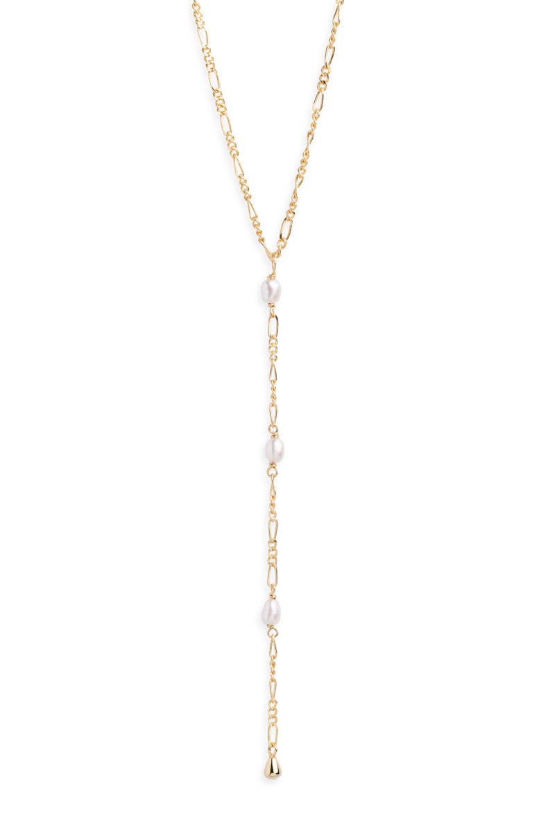 Argento Vivo Sterling Silver Graduated Freshwater Pearl Y-Necklace, Main, color, Gold