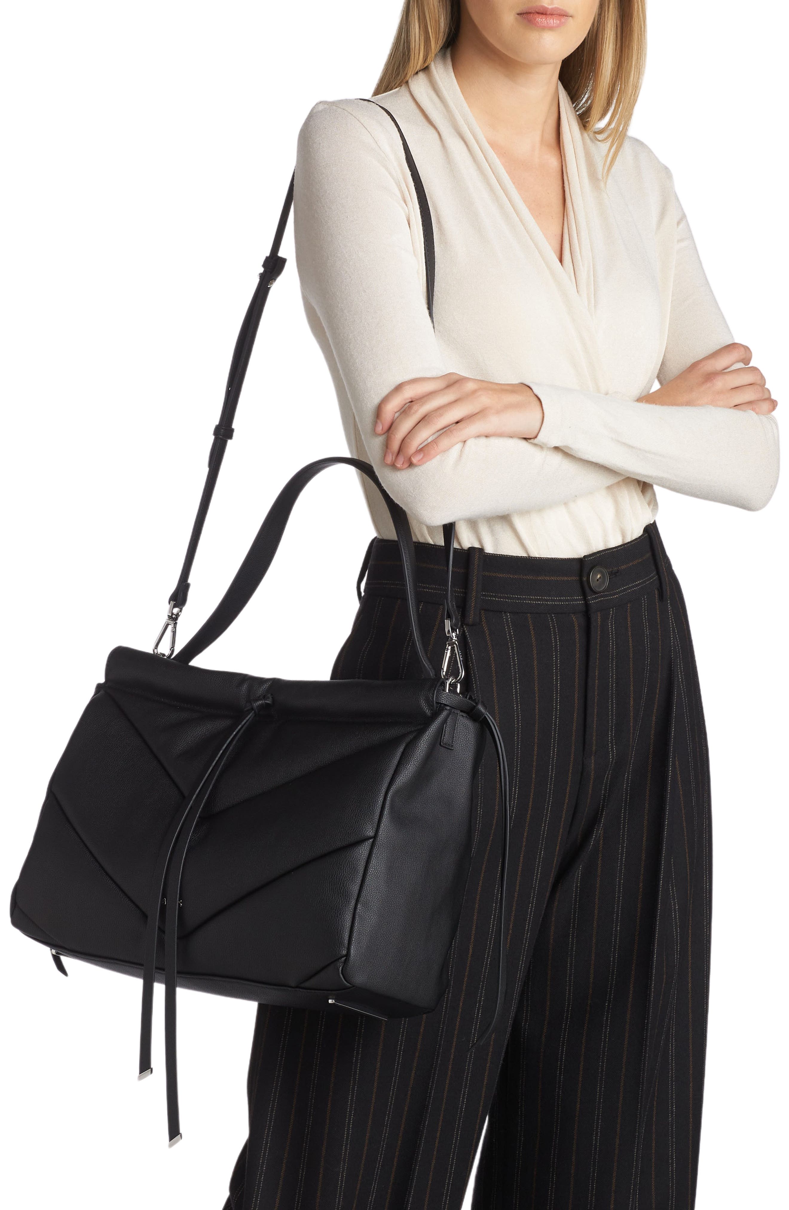 BOSS Katlin Small Quilted Faux Leather Tote, Alternate, color, 