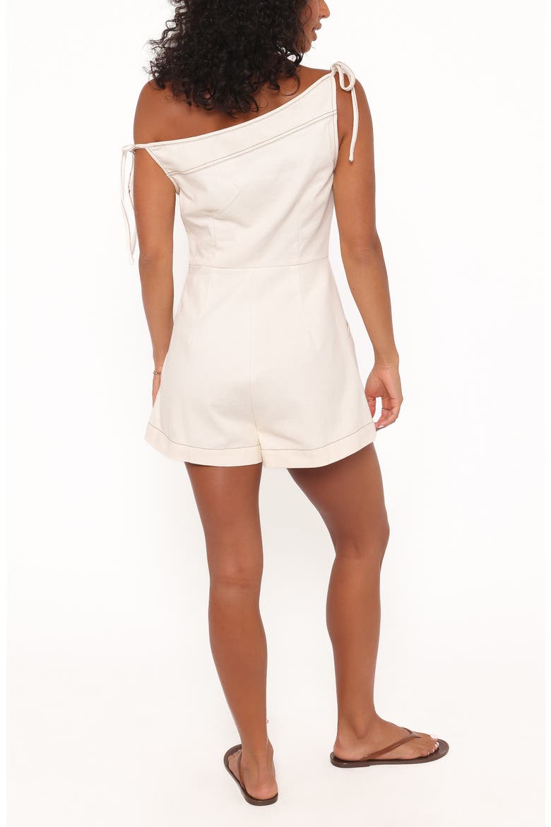 Tatue One-Shoulder Tie Strap Denim Romper, Alternate, color, BONE