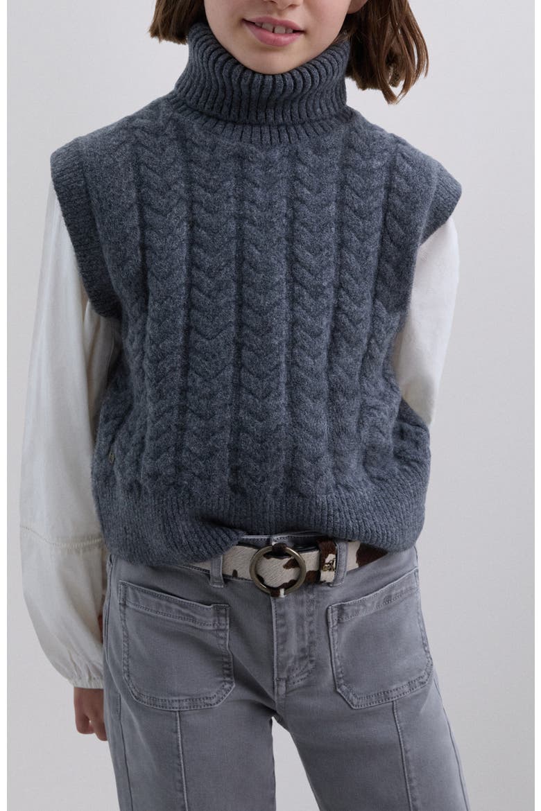 New Pompom Vest Tricot Girls, Alternate, color, Anthracite