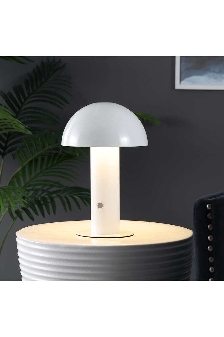 Boletus Contemporary Bohemian Rechargeable/Cordless Iron Integrated Portable LED Mushroom Table Lamp, Alternate, color, White