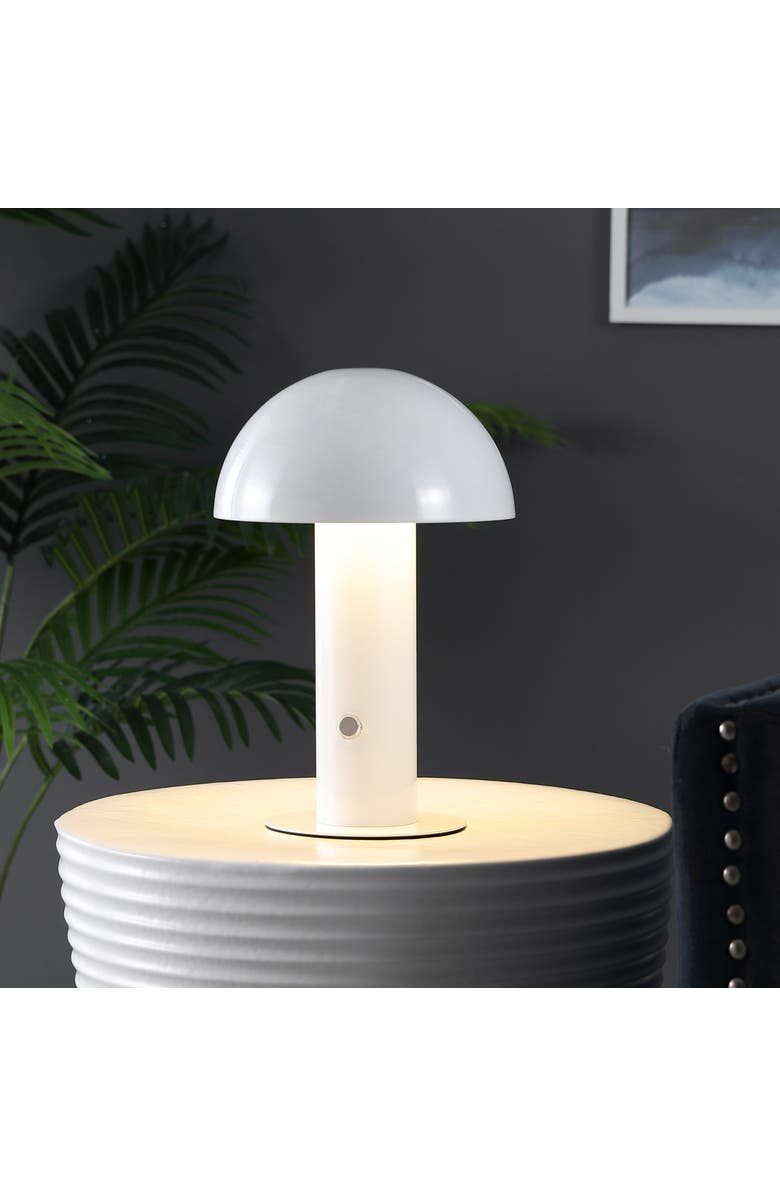 JONATHAN Y Boletus Contemporary Bohemian Rechargeable/Cordless Iron Integrated Portable LED Mushroom Table Lamp, Alternate, color, White