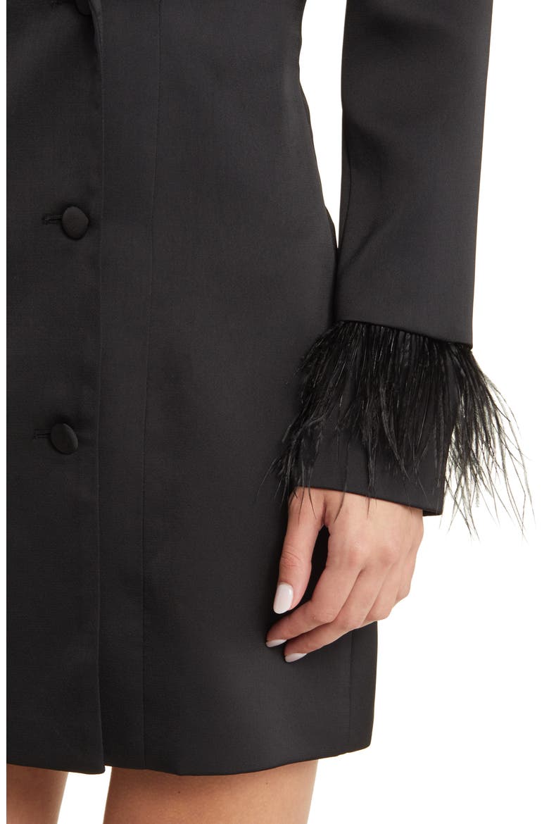 Feather Cuff Long Sleeve Blazer Minidress, Alternate, color, BLACK