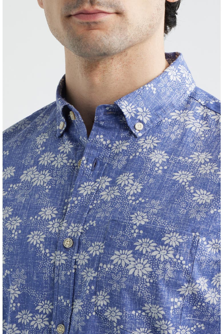 Kyoto Spring Floral Short Sleeve Cotton Blend Button-Down Shirt, Alternate, color, SKIPPER BLUE
