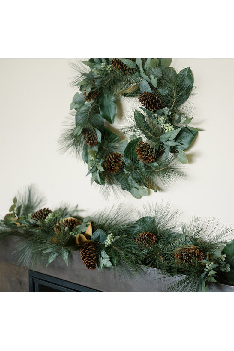 6' Magnolia, Eucalyptus, Pinecone, & Needle Pine Garland, Alternate, color, Green