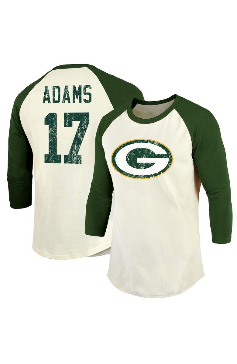 Majestic Threads Men's Fanatics Branded Davante Adams Cream/Green Green Bay Packers Vintage Player Name & Number Raglan 3/4-Sleeve T-Shirt, Alternate, color, 
