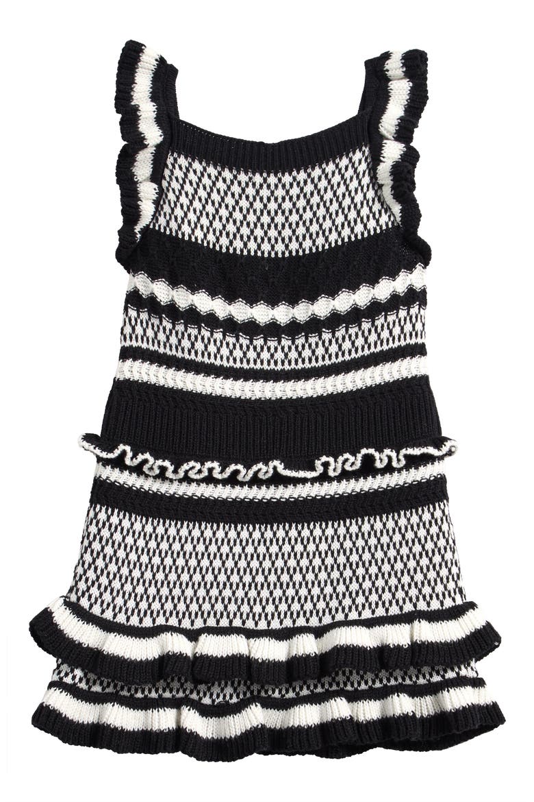 Kids' Ruffle Cotton Blend Sweater Dress, Alternate, color, JET STREAM/ BLCK