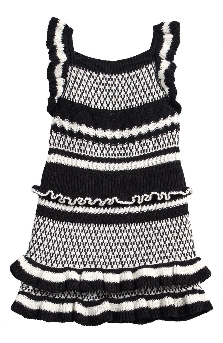 Splendid Kids' Ruffle Cotton Blend Sweater Dress, Alternate, color, Jet Stream/ Blck
