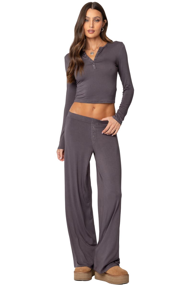 EDIKTED Kait Long Sleeve Crop Henley, Alternate, color, Gray