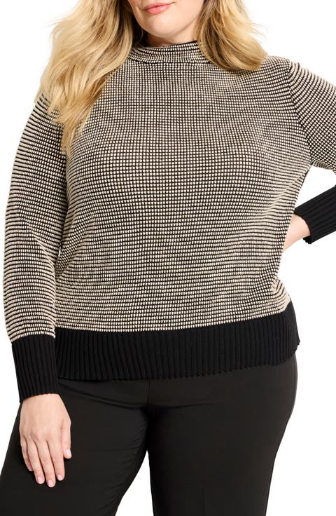 Mock Neck Pixel Knit Sweater (Plus)