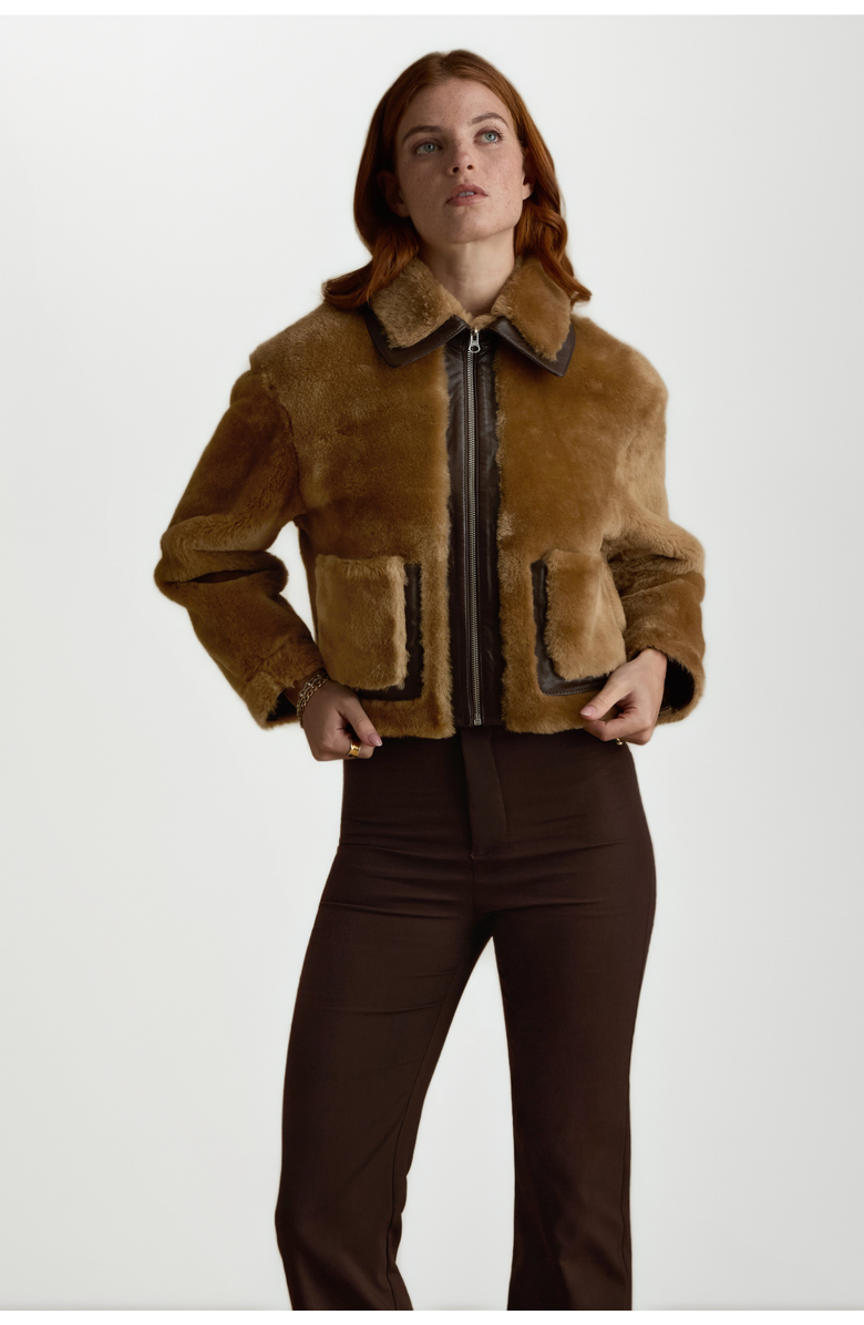 FURNIQ UK Lila Shearling Jacket, Main, color, Brown
