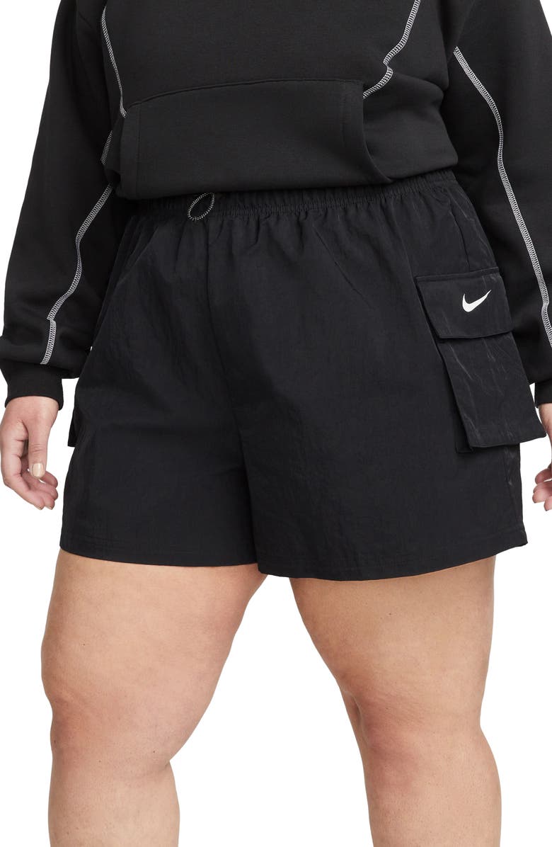 Nike Sportswear Essential Woven High Waist Shorts, Alternate, color, Black/ White